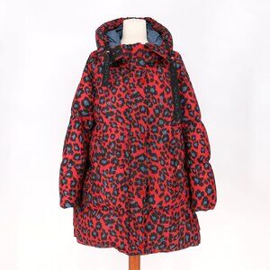 VIOLANTI Italian Red Leopard Print Piumino Down Hooded Jacket Size 44